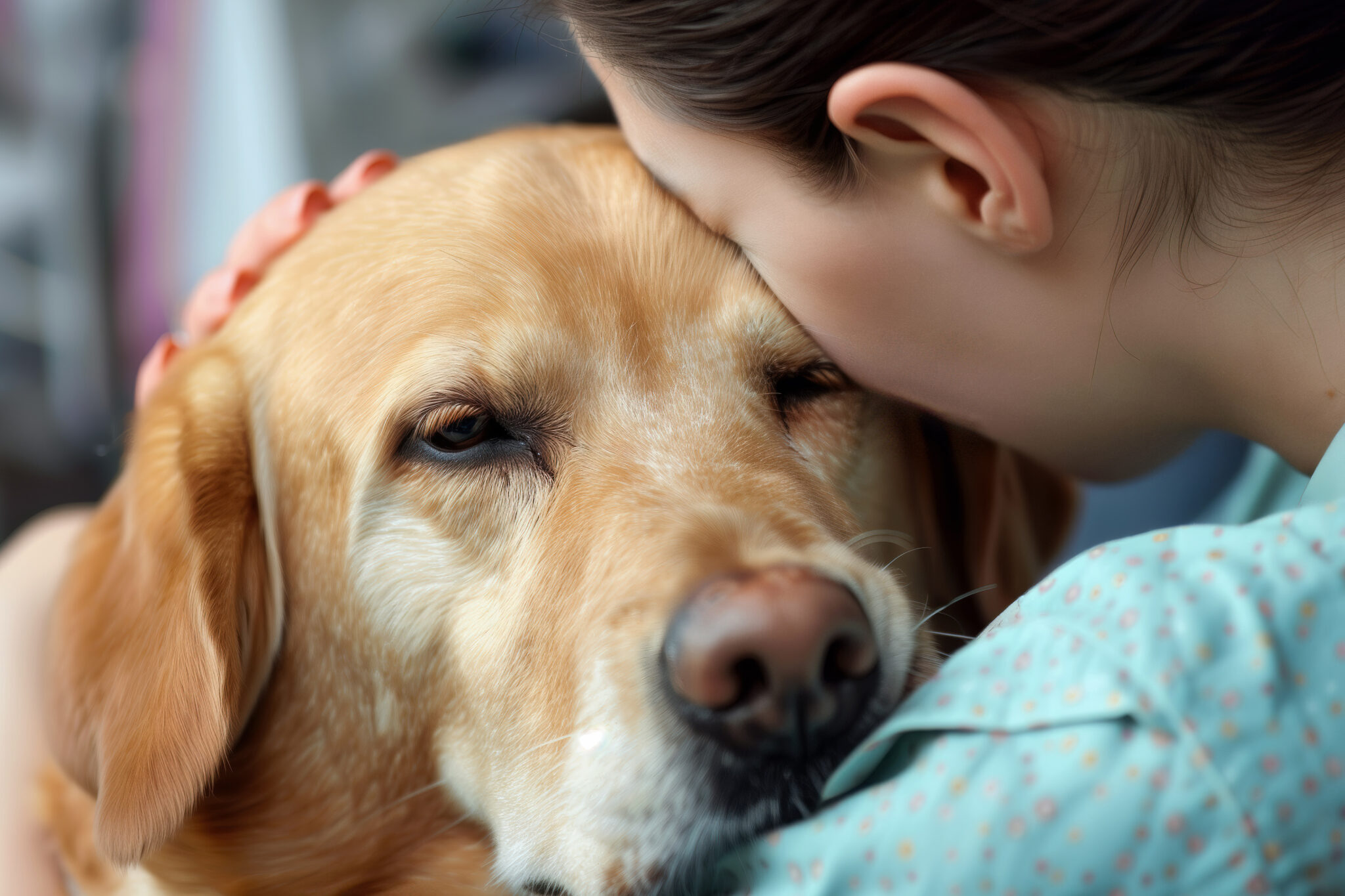 Dog Owner Says The Final Goodbye To Beloved Pet At The Vet Clinic.